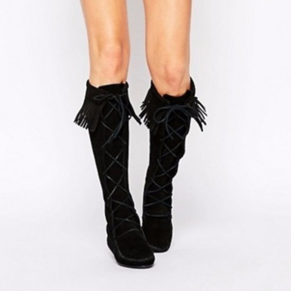 Minnetonka Shoes - Minnetonka Tall Lace up Suede Fringe Boots